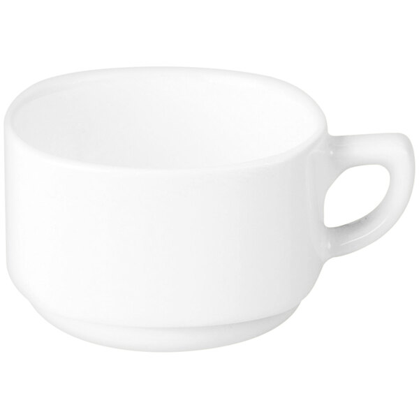 A white RAK Porcelain Ska coffee/tea cup with a handle.