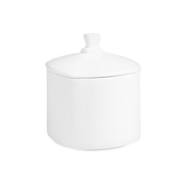 A white RAK Porcelain sugar bowl lid.