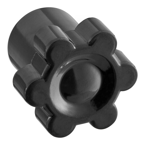 A black flower shaped knob with a hole in the center.