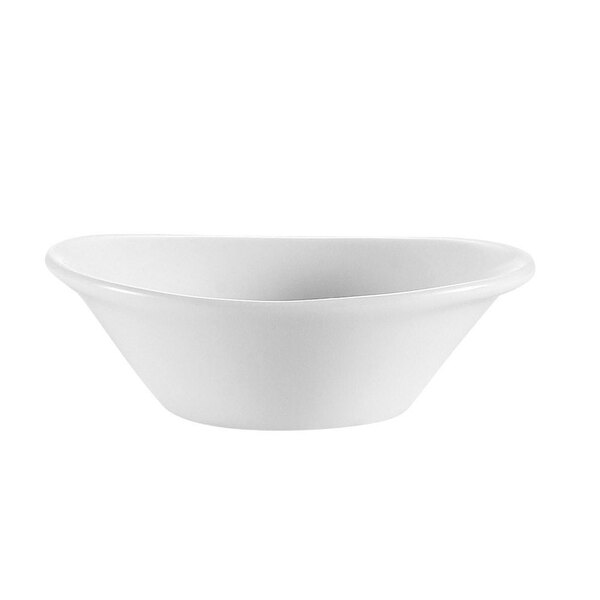 A CAC Festiware white china jelly dish with a curved edge.