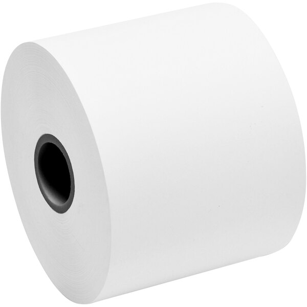 A roll of white paper with a black oval hole.