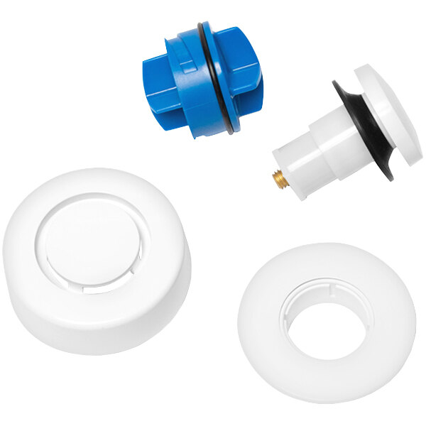 A white circular Dearborn water valve with a blue and white cap.