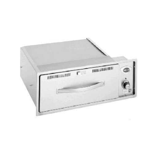 A white Wells heavy duty built-in drawer warmer with two drawers and a handle.