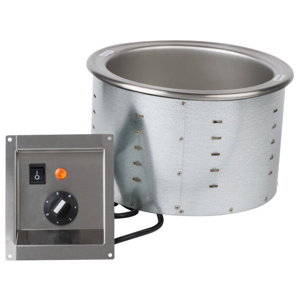 A stainless steel Vollrath modular drop-in soup well with a control panel.