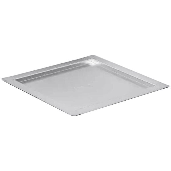 A silver square LloydPans pizza pan separator lid.