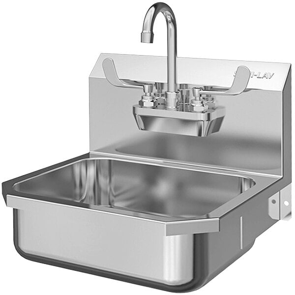 A Sani-Lav stainless steel wall mounted hand sink with a faucet.