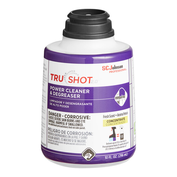 A white and purple SC Johnson Professional TruShot 2.0 container with black lid.