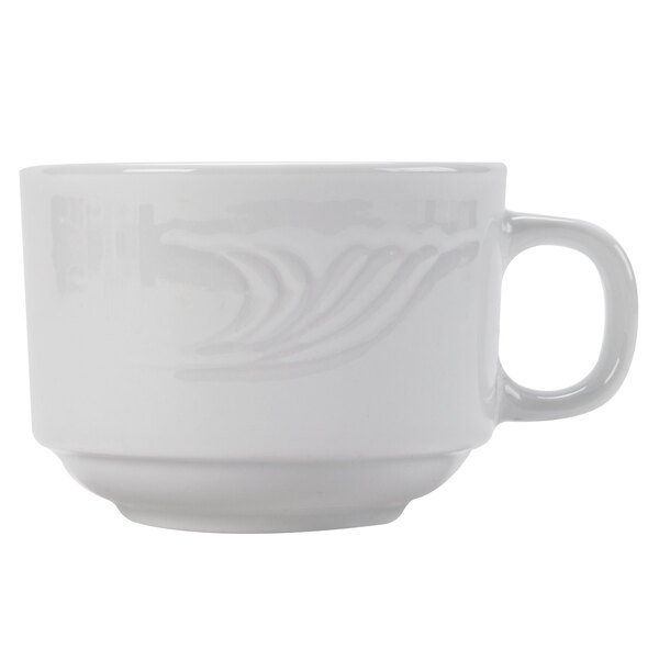 A CAC white porcelain mug with a handle.