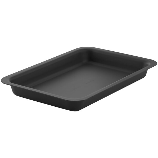 A black rectangular baking tray.