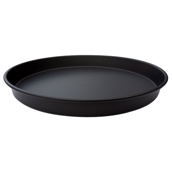 A black round LloydPans pizza pan with a handle.