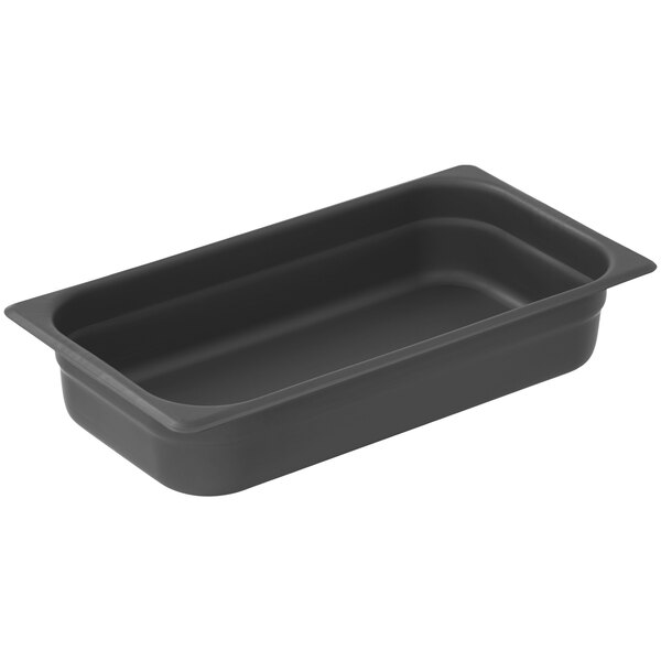 A black rectangular LloydPans aluminum steam table pan with a square edge.
