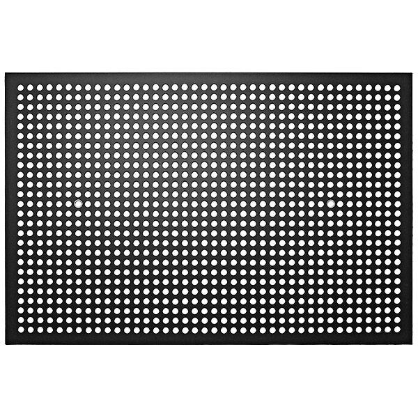 A black metal rectangle with small holes.