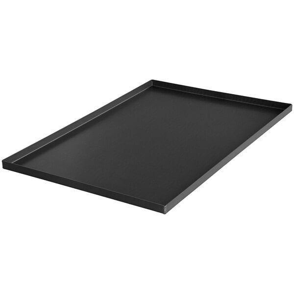 A black rectangular LloydPans pizza tray.