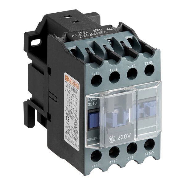 A black and grey Estella AC contactor with two switches and two contacts.