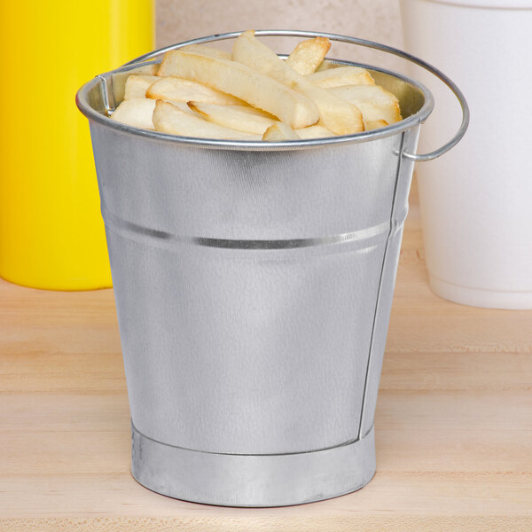 An American Metalcraft mini galvanized metal pail filled with french fries.