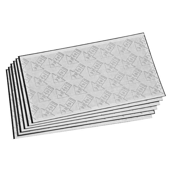 A stack of black and white PestWest glue boards with arrows on them.