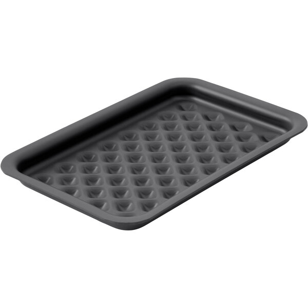 A black aluminum baking pan with a diamond grill pattern.