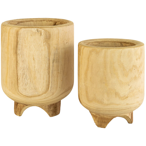 A pair of wooden planters with legs.