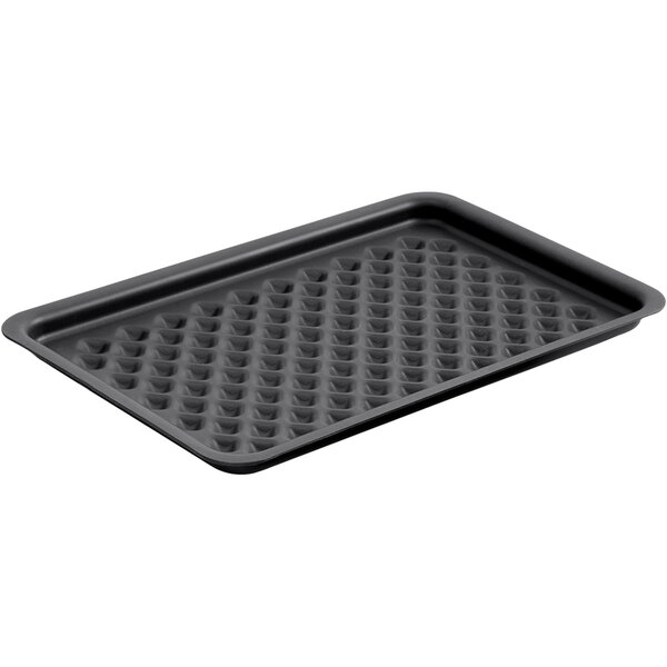 A black LloydPans baking pan with a diamond grill pattern and holes.