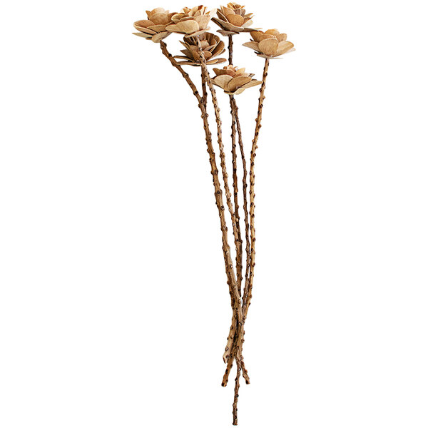 A bundle of Kalalou wooden deco roses on stems.
