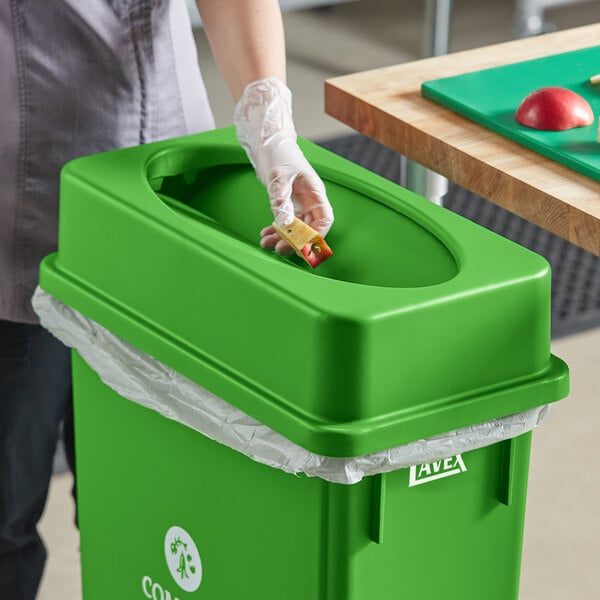 Lavex Lime Green Slim Rectangular Compost Receptacle Drop Shot Lid