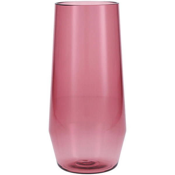 A close-up of a pink Fortessa Sole Tritan plastic beverage glass.