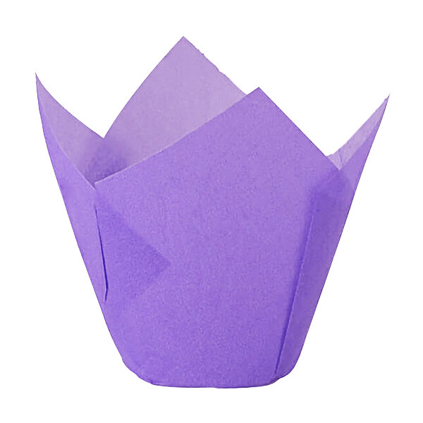 A purple Novacart tulip-shaped paper baking cup.