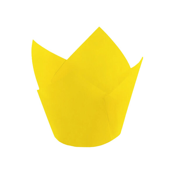 A yellow tulip-shaped Novacart baking cup on a white background.