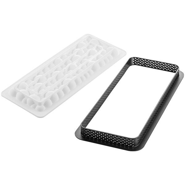 A white rectangular silicone tray with bubble-shaped cavities.