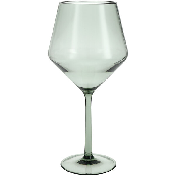 A sage green Fortessa Sole Tritan plastic wine glass with a stem.