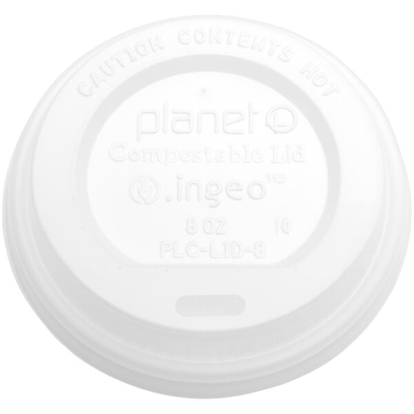 A white Stalk Market Planet+ plastic lid with text on it.