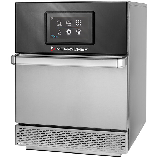 A Merrychef stainless steel high-speed oven on a counter.