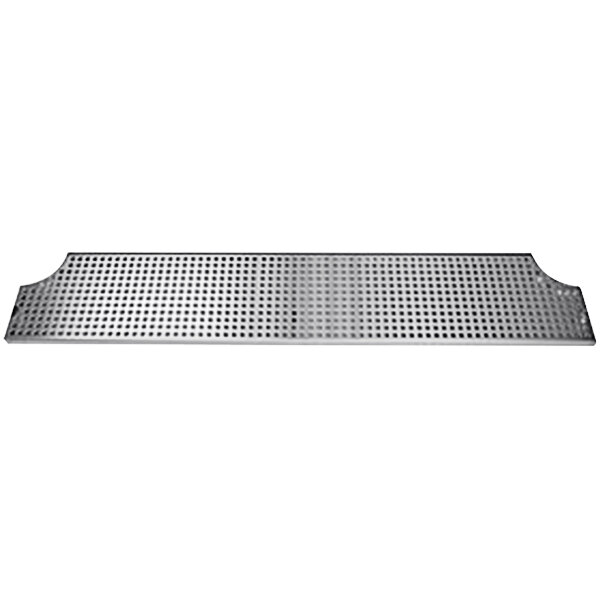A stainless steel Micro Matic surface mount drip tray with a grid of holes.