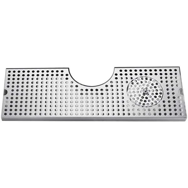 A silver rectangular stainless steel grid with holes.