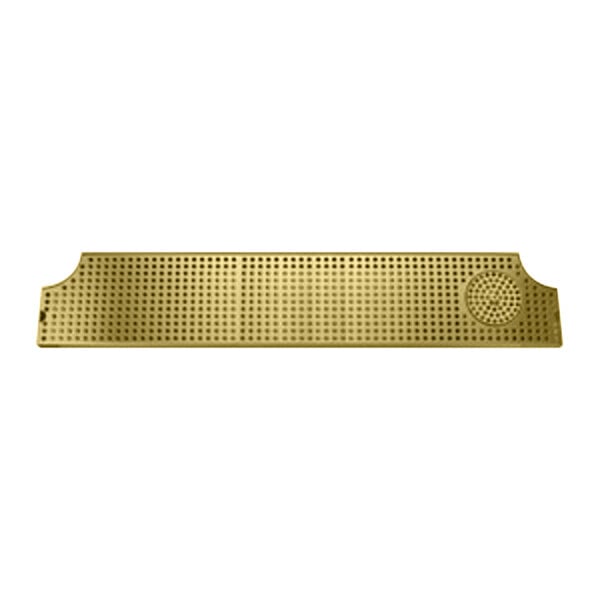 A Micro Matic PVD brass surface mount drip tray with a grid of holes.