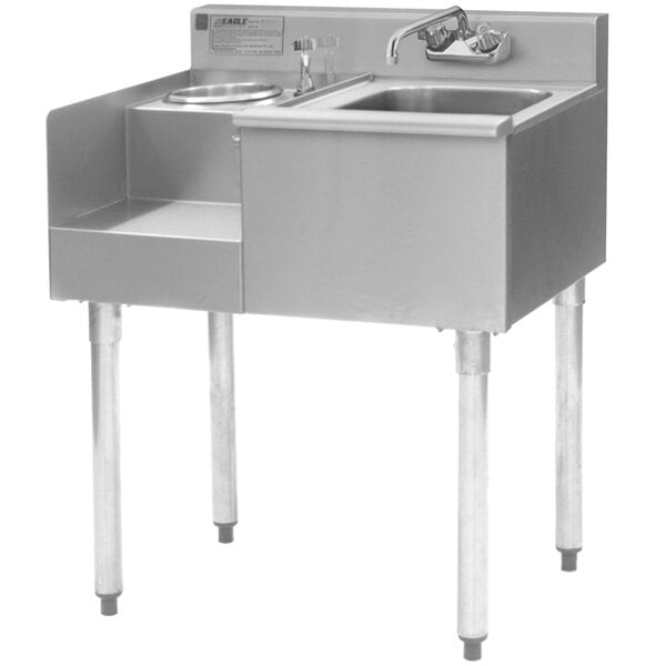 A stainless steel Eagle Group underbar sink with a left blender module.