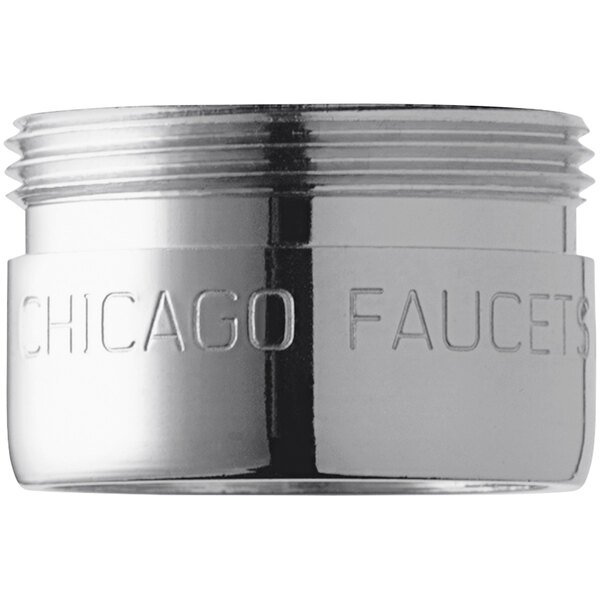 A silver Chicago Faucets container with a silver cylinder inside.