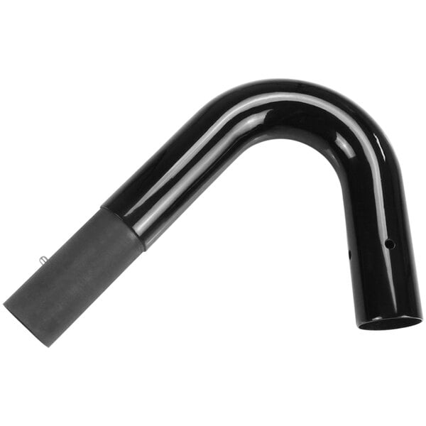 A black metal curved pipe with a black rubber grip.