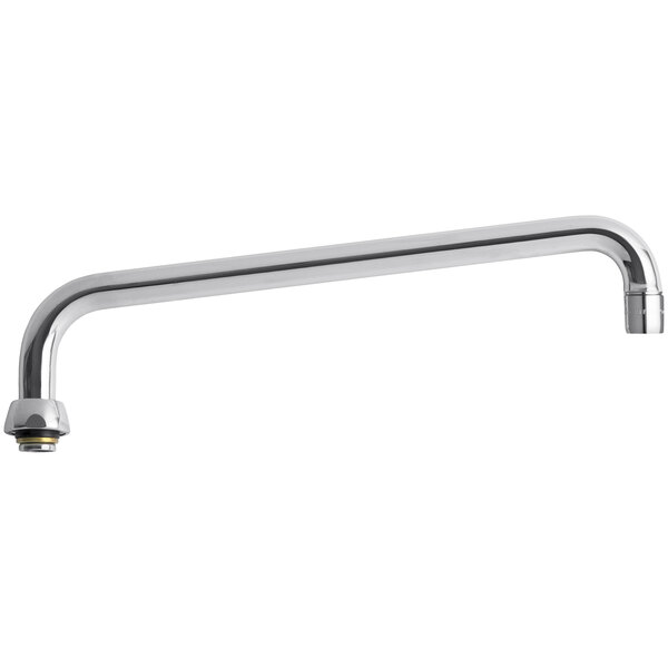 A silver chrome Chicago Faucets 12" L-Type Swing Spout on a metal bar.