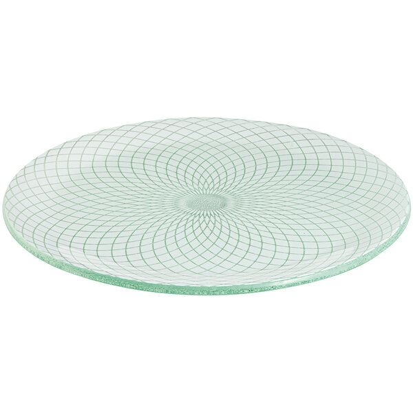 A Rosseto Kalderon white glass platter with a spiral pattern on it.