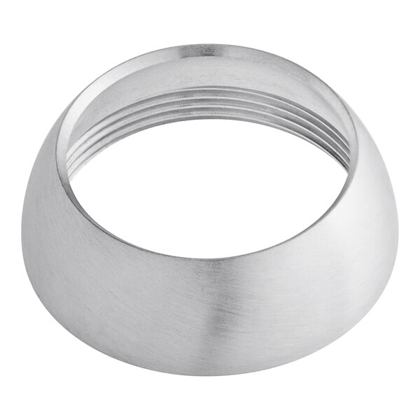 A stainless steel circular trim ring with a nut.
