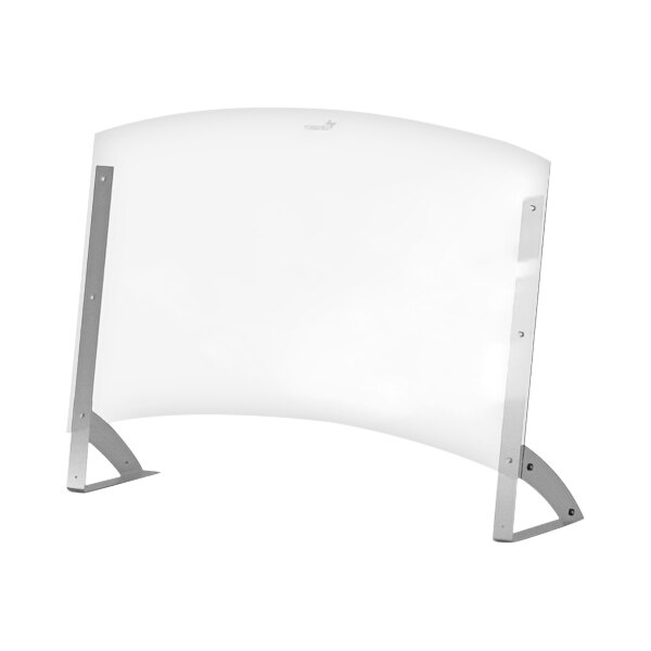 A clear plastic shield on a metal stand.