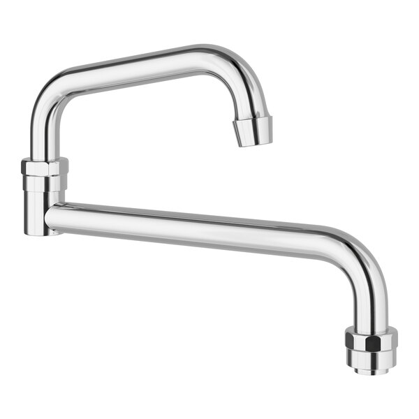 A silver Regency double-jointed swing spout faucet with chrome accents.
