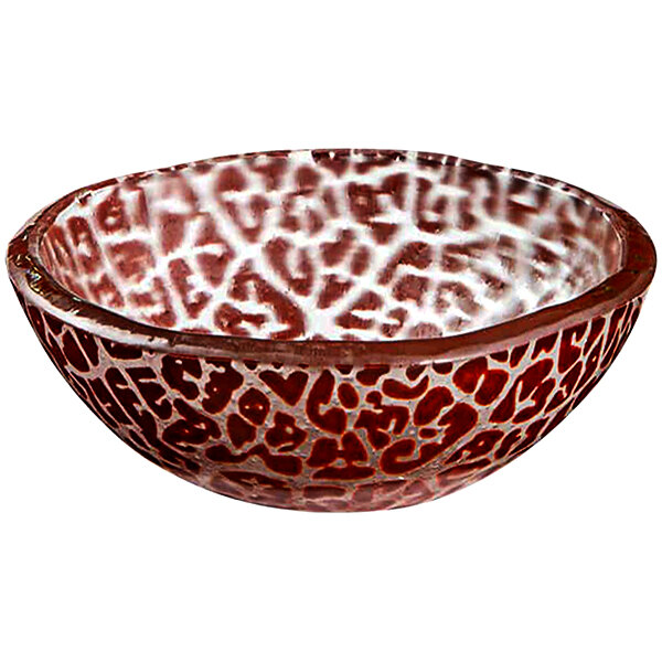 A Rosseto Kalderon red glass bowl with a pattern on it.