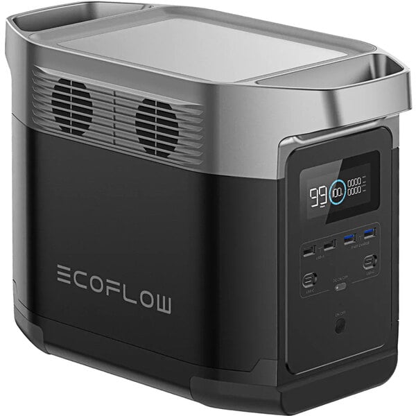 An EcoFlow DELTA 1000 portable power station with black and silver components.