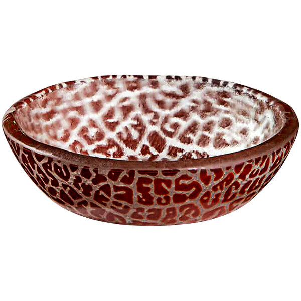 A Rosseto Kalderon red glass bowl with a pattern on it.