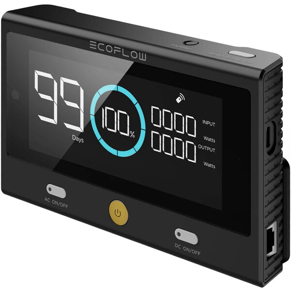An EcoFlow DELTA Pro remote control with a display.