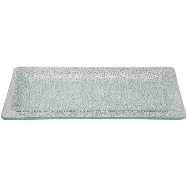 A rectangular white glass platter with a crackle design.