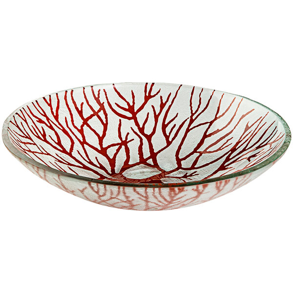 A Rosseto Kalderon glass bowl with red branches on it.