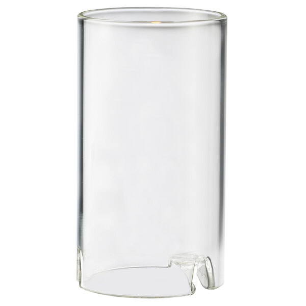 A Sterno round clear glass liquid candle holder.